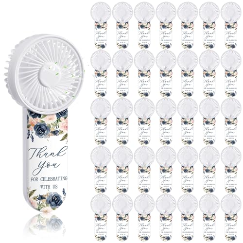 Tujoe 100 Pcs Mini Handheld Fans for Wedding Guests with Lanyard, Portable Personal Fans Bulk for Outdoor Wedding, Reception, Bridal Shower, Summer Party Favors Gifts(Navy Blush Floral) - Image 1