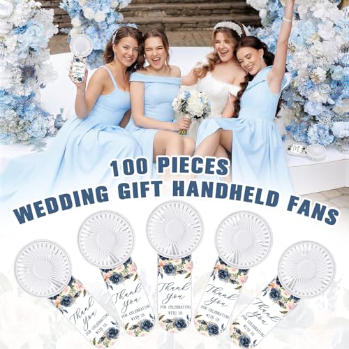 Tujoe 100 Pcs Mini Handheld Fans for Wedding Guests with Lanyard, Portable Personal Fans Bulk for Outdoor Wedding, Reception, Bridal Shower, Summer Party Favors Gifts(Navy Blush Floral) - Image 5