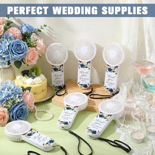 Tujoe 100 Pcs Mini Handheld Fans for Wedding Guests with Lanyard, Portable Personal Fans Bulk for Outdoor Wedding, Reception, Bridal Shower, Summer Party Favors Gifts(Navy Blush Floral) - Image 2