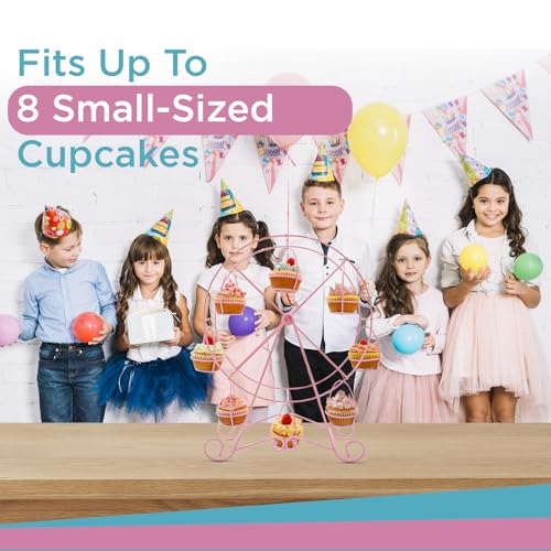 Zoie + Chloe Ferris Wheel Cupcake Stand - Decorative Cupcake Holder for Parties - Spinning Display for Serving Pastry, Treats & Desserts - Easy-to-Clean, Fits 8 Small Cupcakes - 14x4x17, Rose Pink - Image 2