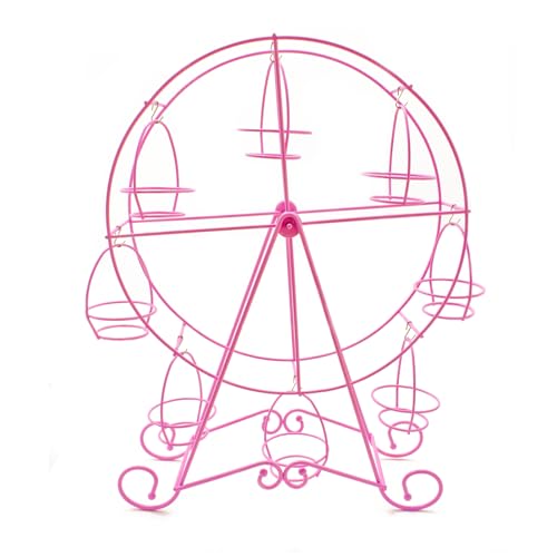 Zoie + Chloe Ferris Wheel Cupcake Stand - Decorative Cupcake Holder for Parties - Spinning Display for Serving Pastry, Treats & Desserts - Easy-to-Clean, Fits 8 Small Cupcakes - 14x4x17, Rose Pink - Image 1