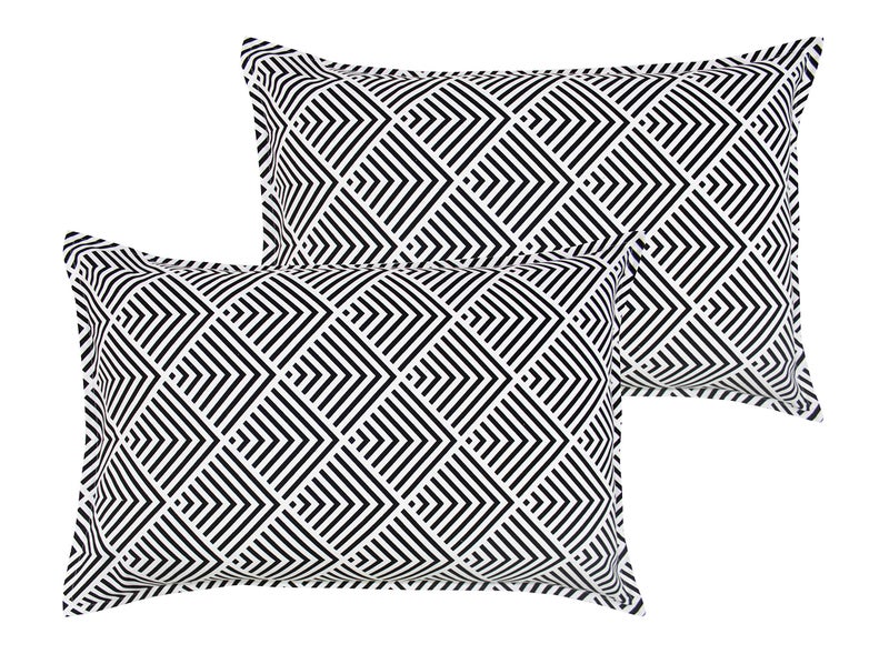 Airwill 100% Cotton Geometric Pattern Flap Pillow Covers (46x69cm)(Black, Pack of 2 Pieces) - Image 1