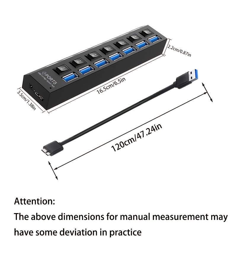 USB 3.0 7 Port Splitter Hub with 47.24inch Cable 5Gbps - Image 2