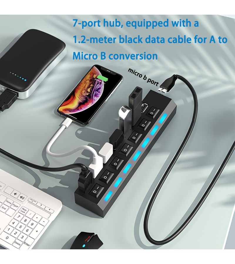 USB 3.0 7 Port Splitter Hub with 47.24inch Cable 5Gbps - Image 3