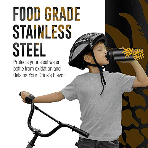 Life's Easy Stainless Steel Insulated Water Bottle - Sports Water Bottle w/Loop Handle Bionic Silicone Straw Lid - Vacuum Flask for Hot & Cold Drinks - Great for School & More (Pineapple Black,18 oz) - Image 5