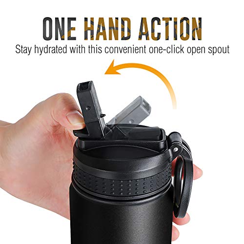 Life's Easy Stainless Steel Insulated Water Bottle - Sports Water Bottle w/Loop Handle Bionic Silicone Straw Lid - Vacuum Flask for Hot & Cold Drinks - Great for School & More (Pineapple Black,18 oz) - Image 3