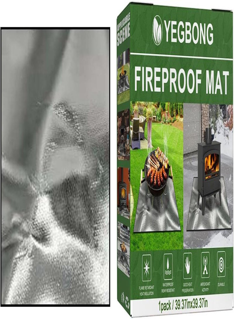 GGOOT Fire Pit Mat, Fire Bowl Mat, BBQ Grill Mat for Wood Stove, Foldable Heat Insulation Mat, Fibreglass Fire Blanket for Picnic Grill, 100 x 100 cm - Image 1