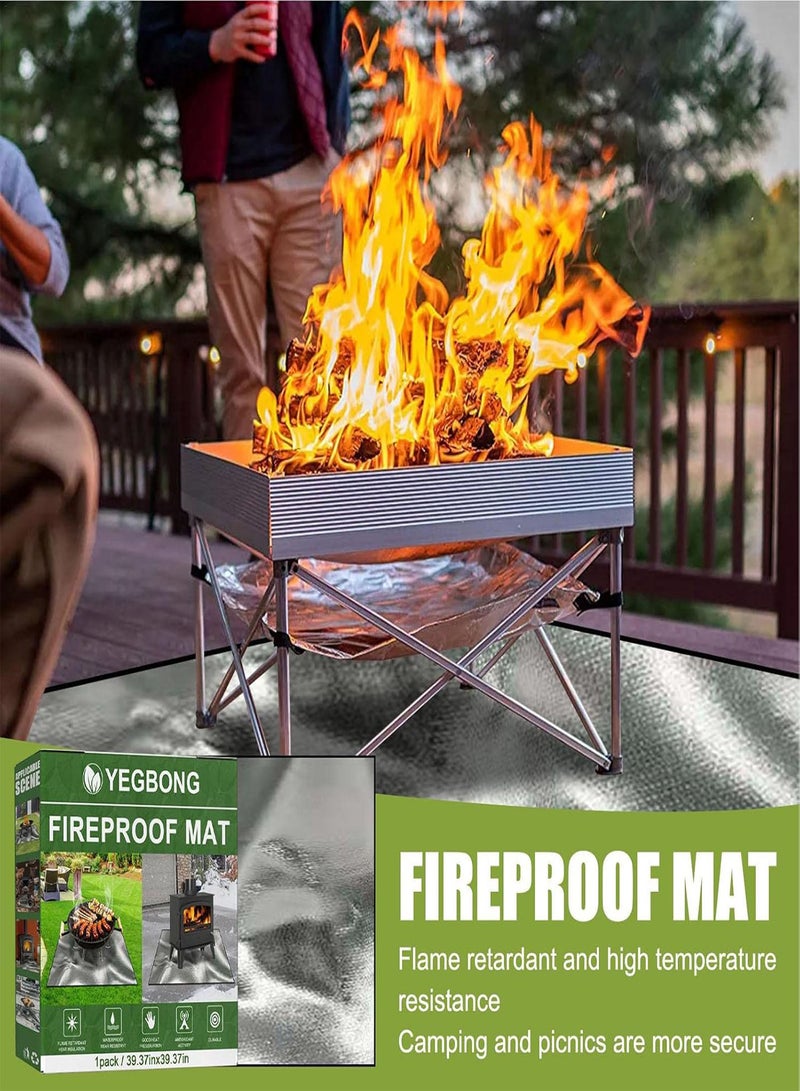 GGOOT Fire Pit Mat, Fire Bowl Mat, BBQ Grill Mat for Wood Stove, Foldable Heat Insulation Mat, Fibreglass Fire Blanket for Picnic Grill, 100 x 100 cm - Image 3