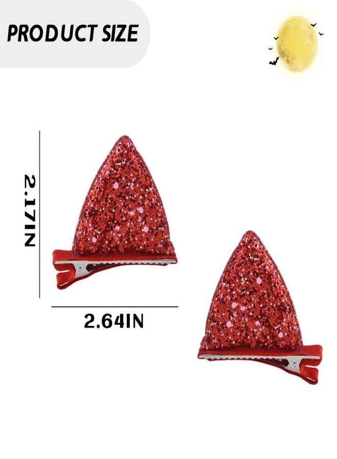 Sdopbinbin Cat Ear Hair Clips Halloween Glitter Hair Clips for Girls Kid Women Cute Cat Ear Hair Barrettes Sparkly Christmas Hair Clip Hairpin Red Pink Ears Hair Clip Halloween Alligator Hair Pin Set of 6 - Image 2