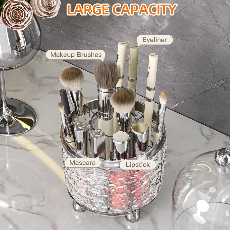 JUPITER WARRIOR Makeup Brush Holder with Lid, 360Â° Rotating Cosmetic Tools Organizer with Cover, Dustproof Spinning Makeup Brush Organizer for Vanity, Ideal Gift for Girlfriend Wife Friends (Gray) - Image 3
