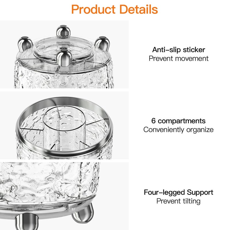 JUPITER WARRIOR Makeup Brush Holder with Lid, 360Â° Rotating Cosmetic Tools Organizer with Cover, Dustproof Spinning Makeup Brush Organizer for Vanity, Ideal Gift for Girlfriend Wife Friends (Gray) - Image 5