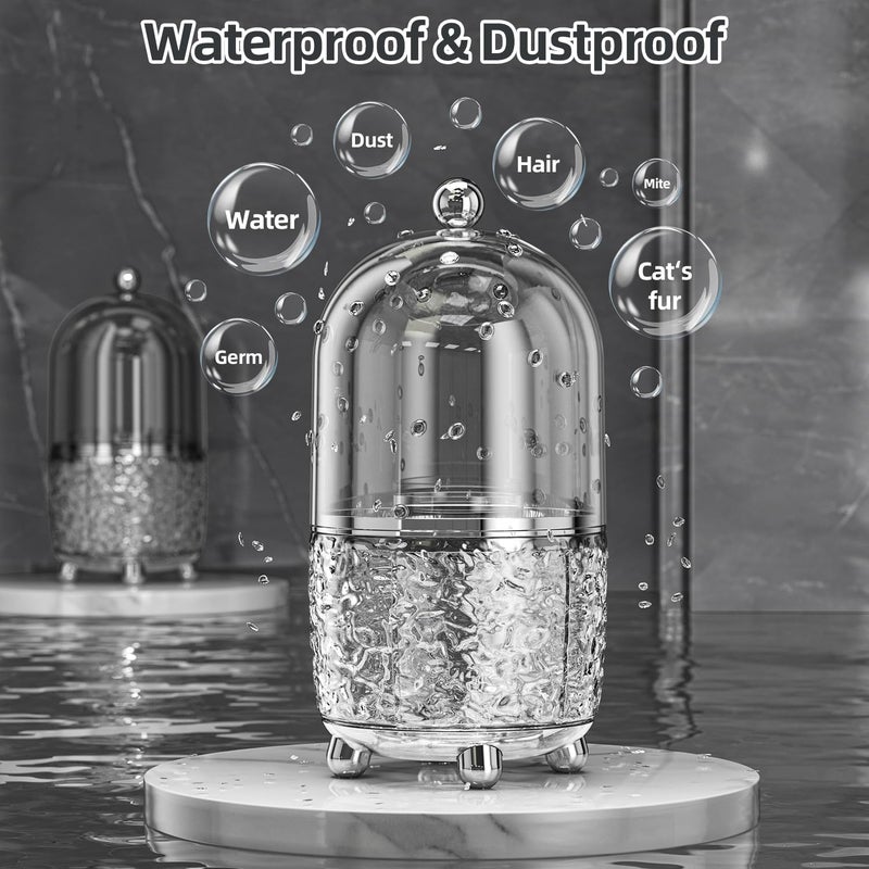 JUPITER WARRIOR Makeup Brush Holder with Lid, 360Â° Rotating Cosmetic Tools Organizer with Cover, Dustproof Spinning Makeup Brush Organizer for Vanity, Ideal Gift for Girlfriend Wife Friends (Gray) - Image 4