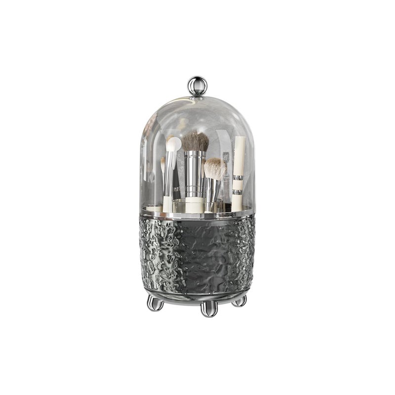 JUPITER WARRIOR Makeup Brush Holder with Lid, 360Â° Rotating Cosmetic Tools Organizer with Cover, Dustproof Spinning Makeup Brush Organizer for Vanity, Ideal Gift for Girlfriend Wife Friends (Gray) - Image 1