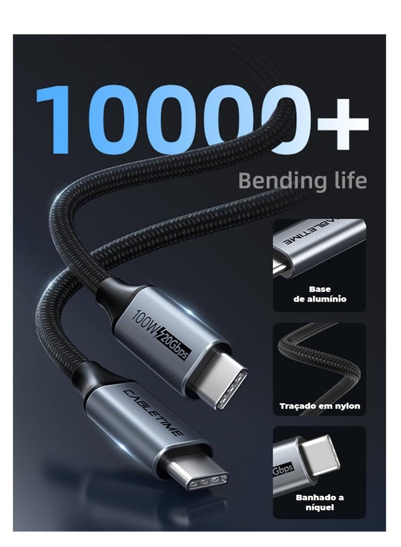CABLETIME Premium USB-C Cable 4K 20Gbps 100W (3 Meters) Nylon Braided Cable, USB 3.2 Gen 2, Wide Compatability, (CE, RoHS2, REACH) Compliance, 2-Years Warranty - Image 2