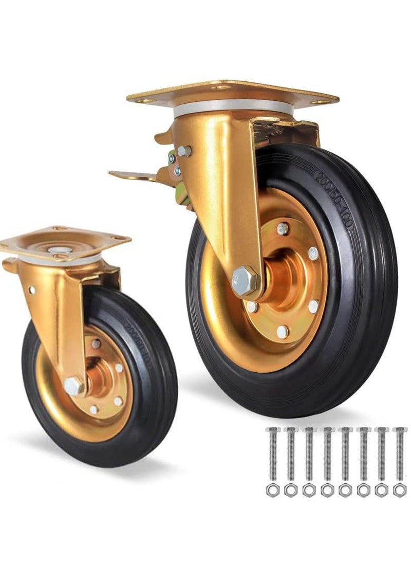 SYOSI Heavy Duty Industrial Caster Wheel Set Swivel 360 Degrees Plate Casters with Brake Anti-Skid No Noise Floor Marks Rubber Wheels for Carts, Workbench, Furniture Load Bearing, Dustbin Free Screws - Image 1