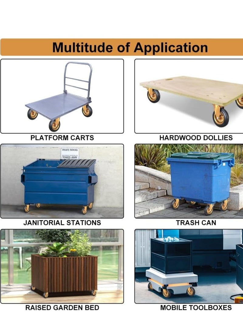 SYOSI Heavy Duty Industrial Caster Wheel Set Swivel 360 Degrees Plate Casters with Brake Anti-Skid No Noise Floor Marks Rubber Wheels for Carts, Workbench, Furniture Load Bearing, Dustbin Free Screws - Image 4