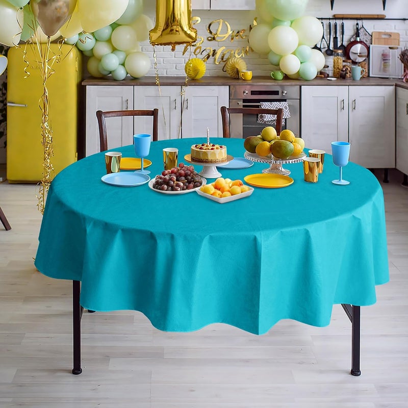 Nasitos 2 Pack Vinyl Tablecloth - Round 60 Inch, Plastic Teal Table Cloths with Flannel Backing, Stain Resistant, Decorative Fabric Tablecloths for Dining Table, Buffet Parties and Camping - Image 4
