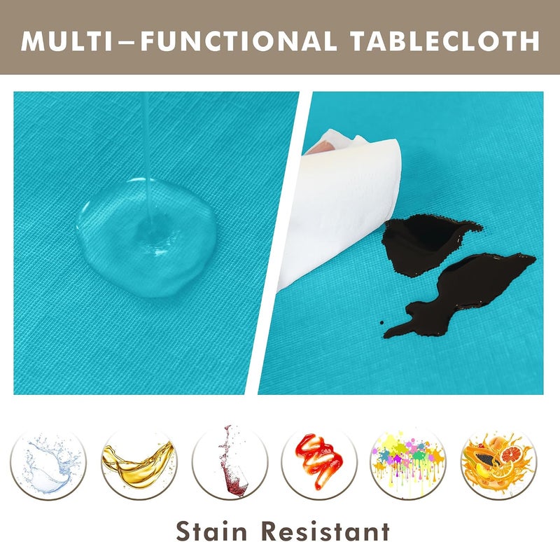 Nasitos 2 Pack Vinyl Tablecloth - Round 60 Inch, Plastic Teal Table Cloths with Flannel Backing, Stain Resistant, Decorative Fabric Tablecloths for Dining Table, Buffet Parties and Camping - Image 2