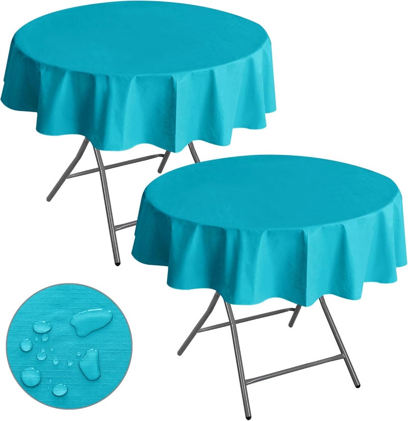 Nasitos 2 Pack Vinyl Tablecloth - Round 60 Inch, Plastic Teal Table Cloths with Flannel Backing, Stain Resistant, Decorative Fabric Tablecloths for Dining Table, Buffet Parties and Camping - Image 1