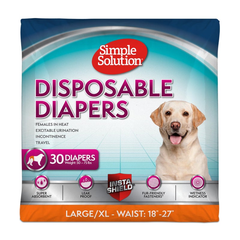 Simple Solution Disposable Dog Diapers, Female Dog Diapers, Puppy Potty Training, Incontinence and Heat Cycle Protection, Large Diapers for Dogs, 18-27 Inch Waist, 30 Count - Image 1
