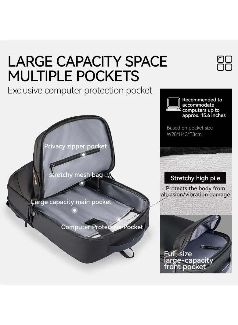 MARK RYDEN Mark Ryden 2493 Lightweight Waterproof Backpack, 15.6 inch Laptop, Oxford Fabric, USB Port, Large Capacity