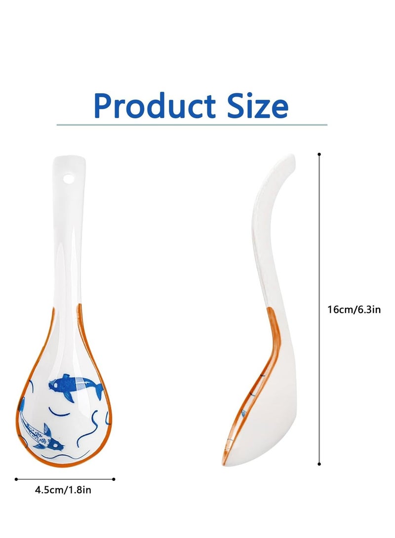 Loquat 4 Pcs Ceramic Soup Spoons, Ramen Spoons with Long Handle, for Ramen, Pho, Cereal, Wonton, Dumpling - Image 2