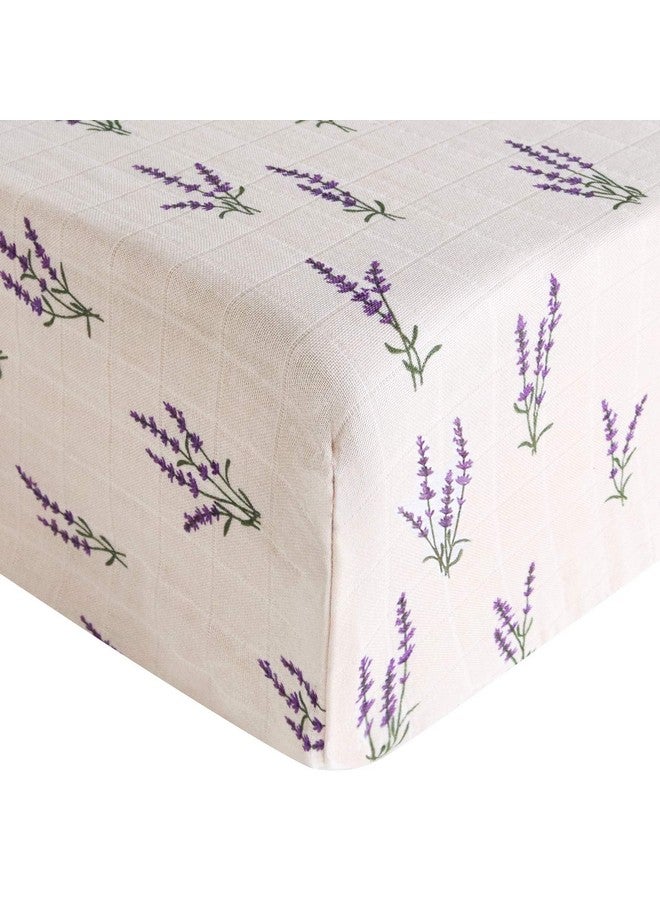 LifeTree Crib Sheets for Baby, Muslin Fitted Crib Sheets Boys Girls - Toddler Bed Sheet Fits Standard Crib, Organic Cotton Breathable and Lightweight, Lavender Pattern, 28in x 52in - Image 1