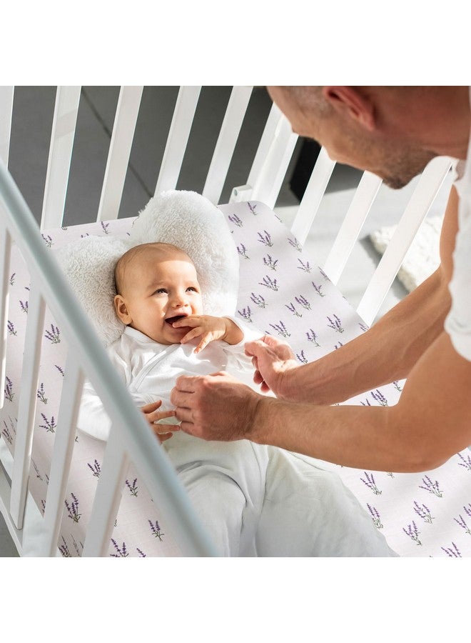 LifeTree Crib Sheets for Baby, Muslin Fitted Crib Sheets Boys Girls - Toddler Bed Sheet Fits Standard Crib, Organic Cotton Breathable and Lightweight, Lavender Pattern, 28in x 52in - Image 2