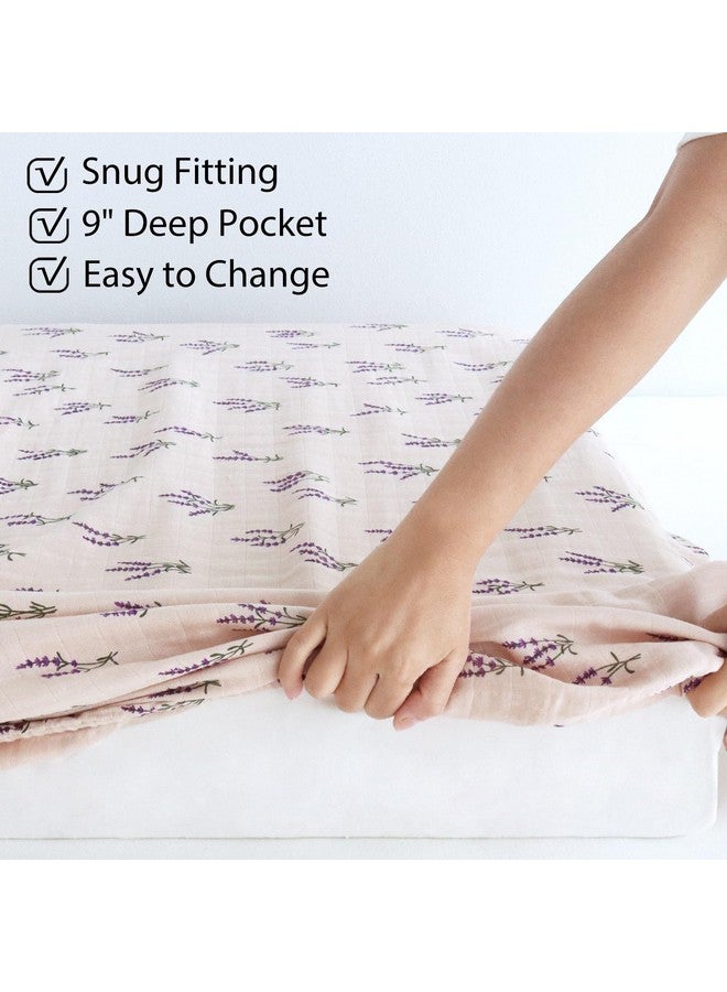 LifeTree Crib Sheets for Baby, Muslin Fitted Crib Sheets Boys Girls - Toddler Bed Sheet Fits Standard Crib, Organic Cotton Breathable and Lightweight, Lavender Pattern, 28in x 52in - Image 3
