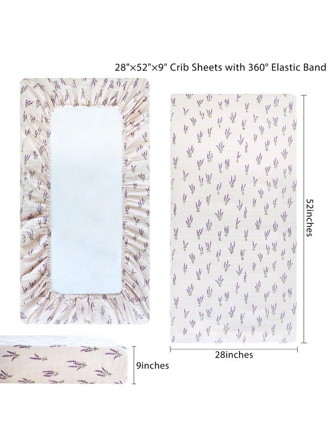 LifeTree Crib Sheets for Baby, Muslin Fitted Crib Sheets Boys Girls - Toddler Bed Sheet Fits Standard Crib, Organic Cotton Breathable and Lightweight, Lavender Pattern, 28in x 52in - Image 5