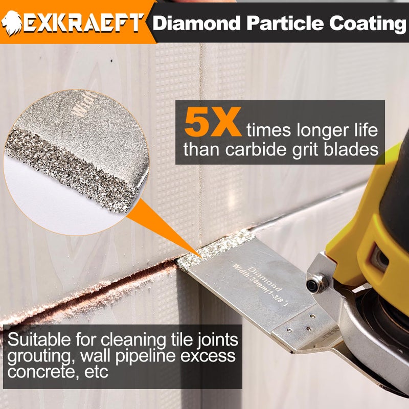 EXKRAEFT 5PCS Diamond Oscillating Multi Tool Blades for Grout Removal, Tile Mortar Concrete Masonry, Fits Milwaukee Ryobi Rockwell Fein - Image 3