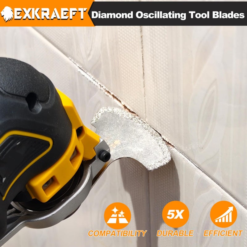 EXKRAEFT 5PCS Diamond Oscillating Multi Tool Blades for Grout Removal, Tile Mortar Concrete Masonry, Fits Milwaukee Ryobi Rockwell Fein - Image 4