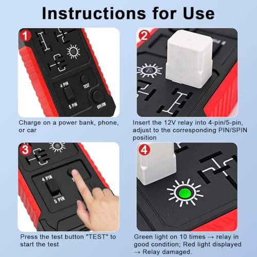 STHIRA® DC 12V Automotive Relay Tester for 4PIN and 5PIN Testing, USB Rechargeable Car Relay Voltage Tester with Switch & Light Indicator, 5V DC, 1A-2A Input, Universal Relay Tester Device - Image 3