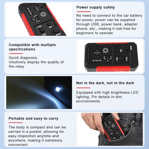 STHIRA® DC 12V Automotive Relay Tester for 4PIN and 5PIN Testing, USB Rechargeable Car Relay Voltage Tester with Switch & Light Indicator, 5V DC, 1A-2A Input, Universal Relay Tester Device - Image 4