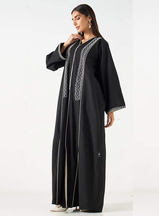 Hadiyath Al Madinah Black Embroidered Abaya - HM