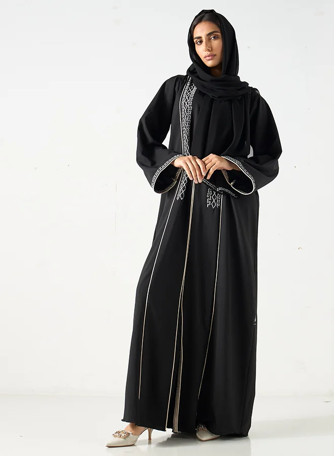 Hadiyath Al Madinah Black Embroidered Abaya - HM
