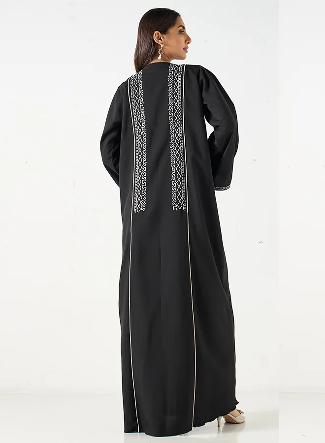 Hadiyath Al Madinah Black Embroidered Abaya - HM
