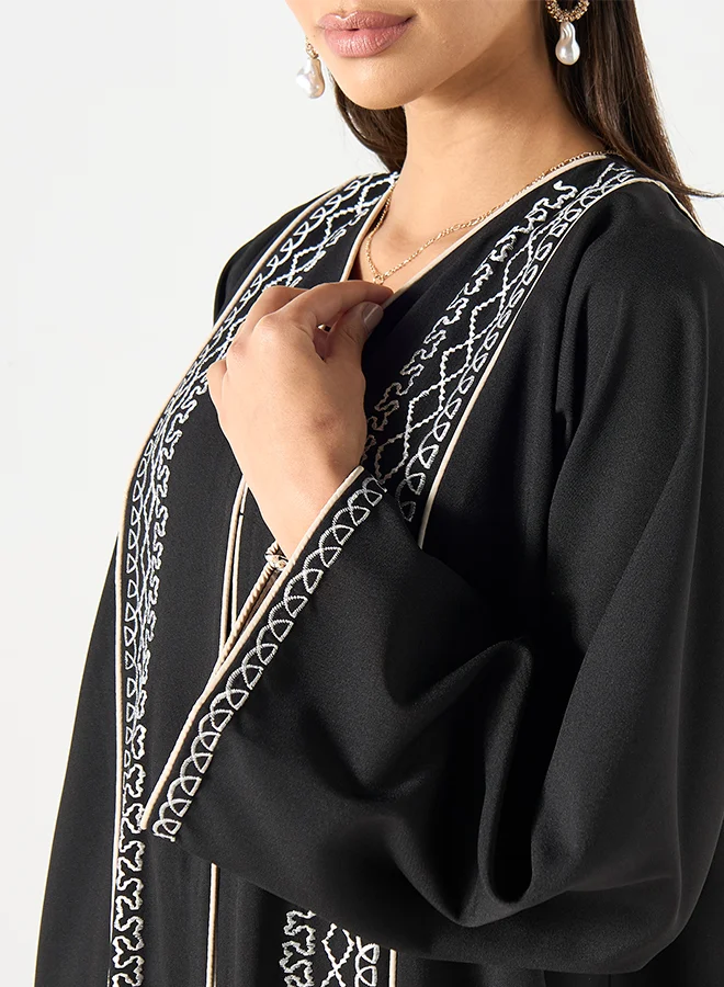 Hadiyath Al Madinah Black Embroidered Abaya - HM