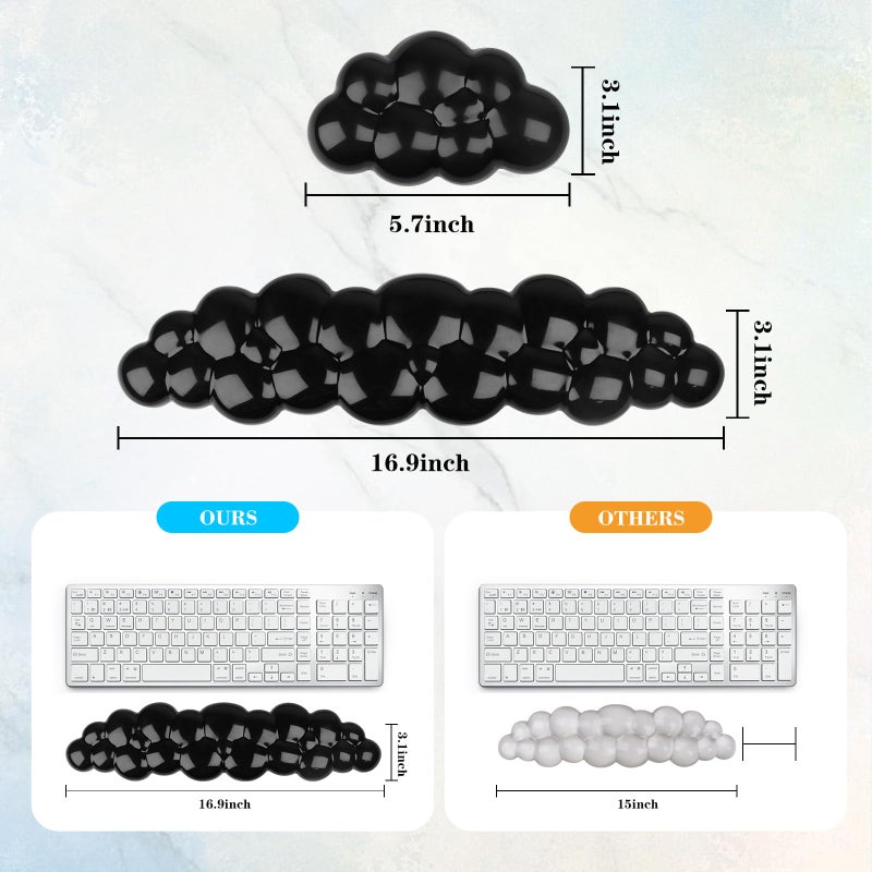KEPUTAIER Gel Cloud Keyboard and Mouse Wrist Rest, Cute Wrist Support and Arm Support Keyboard Rest for Keyboard and Mouse Typing Pain Reliefï¼ŒSuitable for Office/Computer/Laptop/Gaming (Transparent Black) - Image 5