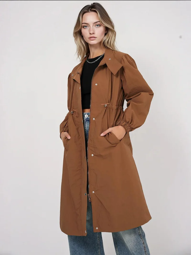 بيغ دارت معطف ترنش طويل مبطن بياقة مطوية