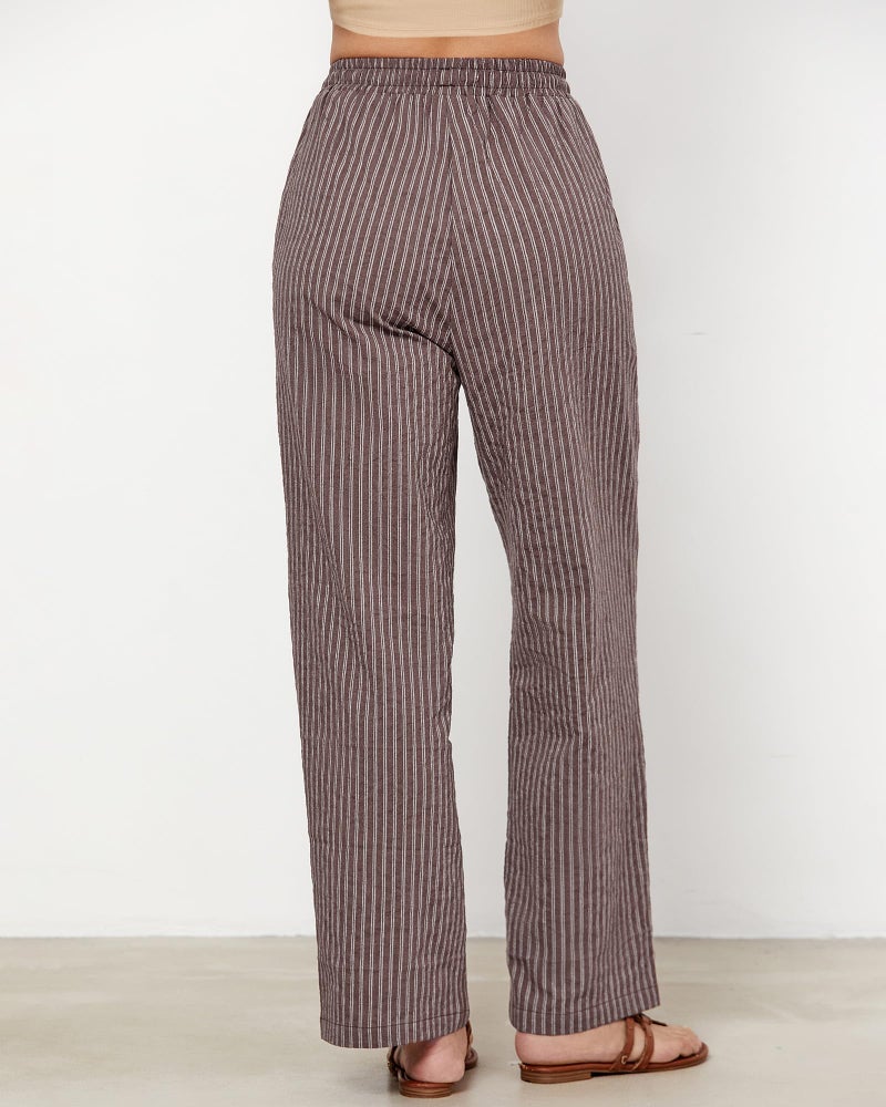 GRAPENT Size 16 Pants for Women Light Pants for Women Summer Linen Summer Casual Womans Flowy Brown White Stripe Size X-Large US 16 to 18 - Image 3