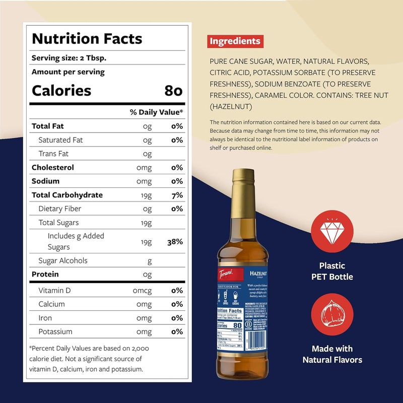 Torani Hazelnut Coffee Syrup with Pump - 25.4 Fl Oz - Image 2