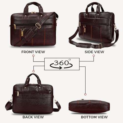 Hard Craft PU Leather Formal Office Sleeve Bag For 15.6 inch Laptop INoteBook Notepad MacBook Tablets Briefcase Messenger Bag for Men Women With Detachable Shoulder Straps (Brown) - Image 4
