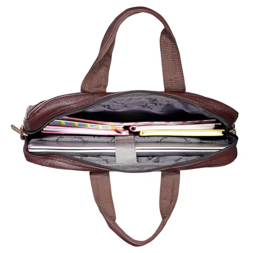Hard Craft PU Leather Formal Office Sleeve Bag For 15.6 inch Laptop INoteBook Notepad MacBook Tablets Briefcase Messenger Bag for Men Women With Detachable Shoulder Straps (Brown) - Image 5