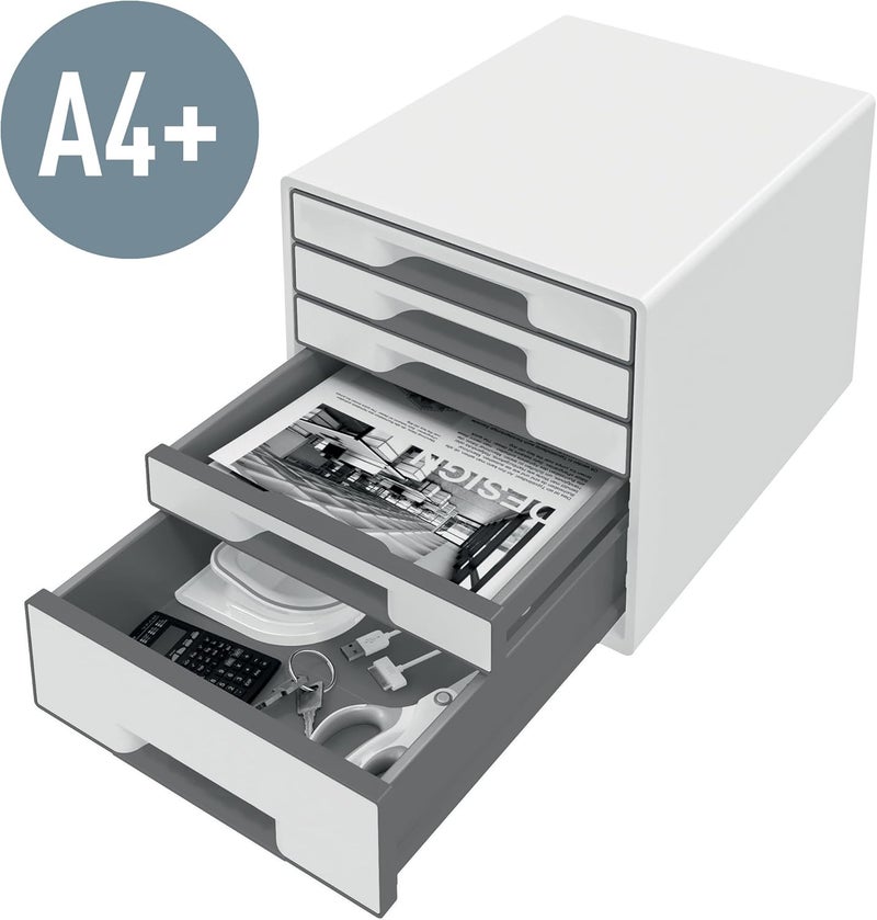 LEITZ CUBE drawer box with 4 drawers, white/grey, A4, with transparent drawer insert, WOW, 52142001 - Image 5