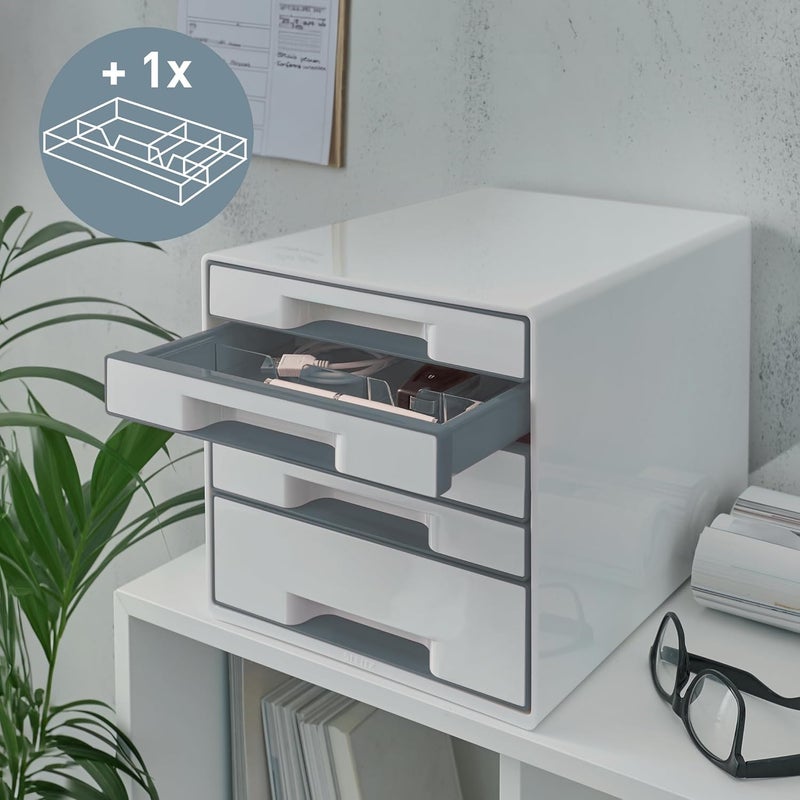 LEITZ CUBE drawer box with 4 drawers, white/grey, A4, with transparent drawer insert, WOW, 52142001 - Image 4
