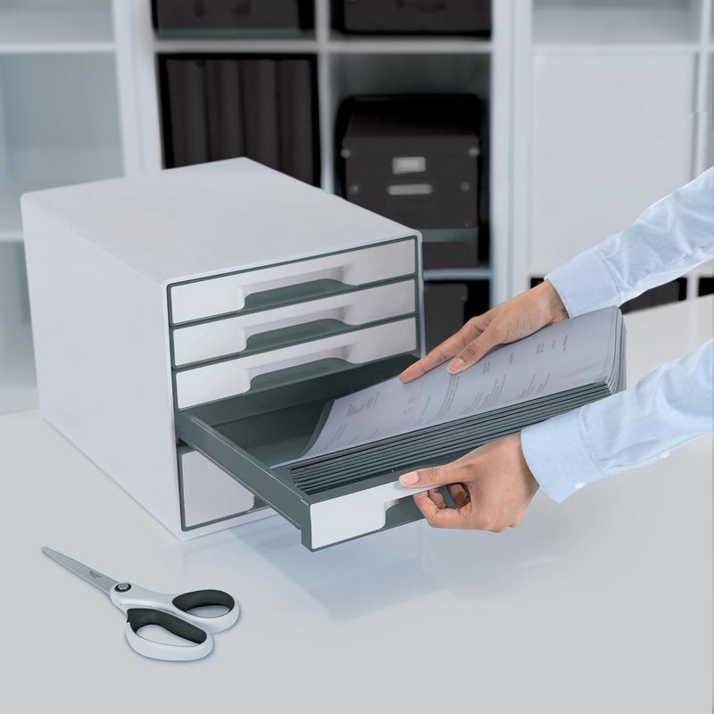 LEITZ CUBE drawer box with 4 drawers, white/grey, A4, with transparent drawer insert, WOW, 52142001 - Image 2