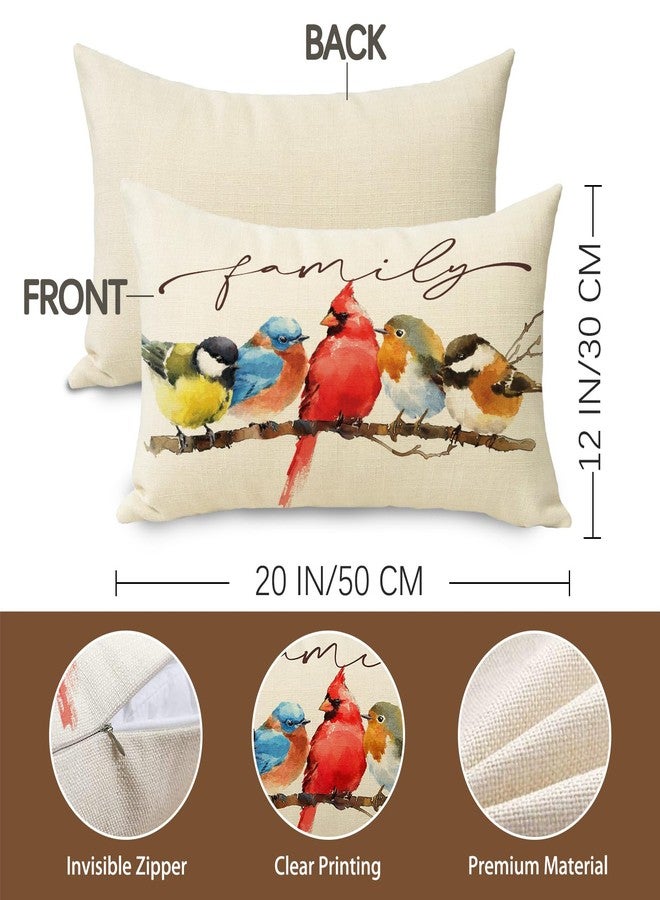 Fjfz Family Birds Cardinal Lumbar Decorative Throw Pillow Cover 12 x 20, Rectangular Watercolor Red Bird Bluebird Robin Outdoor Home Decor, Goldfinch Chickadee Branch Couch Cushion Case - Image 3
