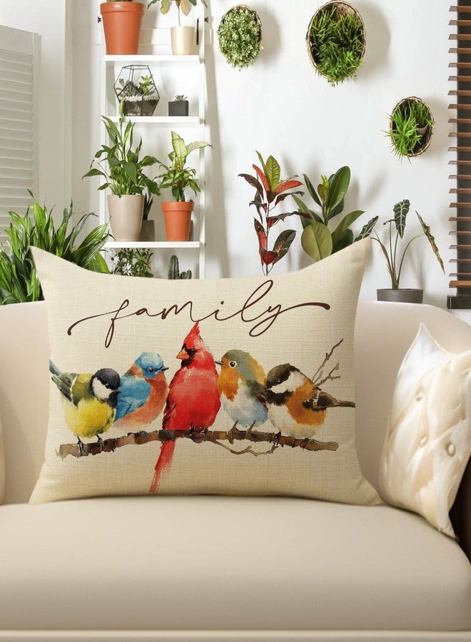 Fjfz Family Birds Cardinal Lumbar Decorative Throw Pillow Cover 12 x 20, Rectangular Watercolor Red Bird Bluebird Robin Outdoor Home Decor, Goldfinch Chickadee Branch Couch Cushion Case - Image 4