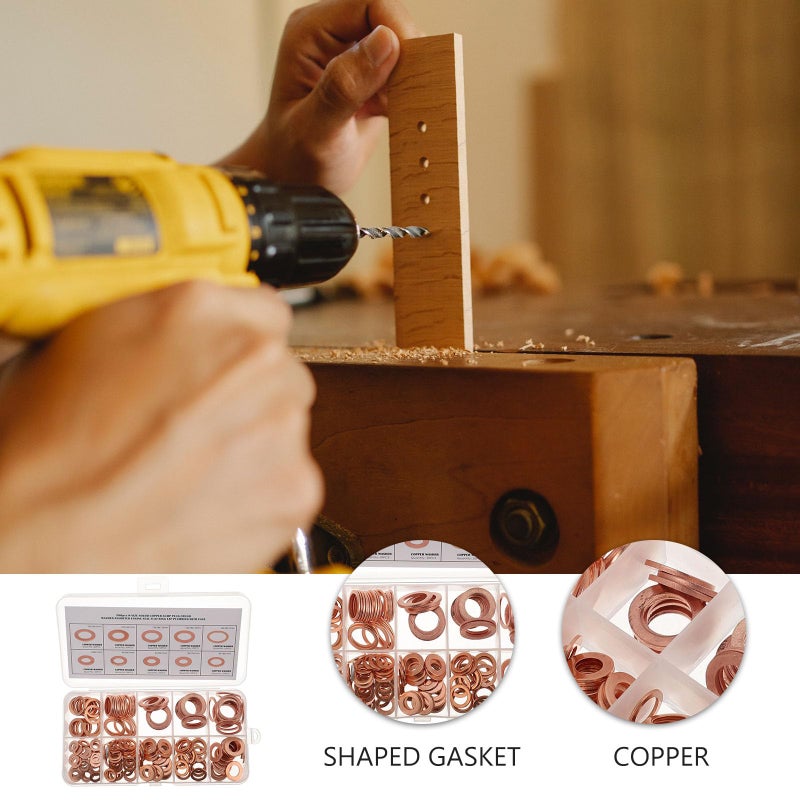 M5 Copper Crush Washer Assortment Kit 200pcs Flat Sealing Gasket Rings for Industrial Mechanical Use - Image 5